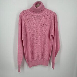 VTG World Famous Skiing Womens Turtleneck Knit Sweater Size L Wool Pink Barbie